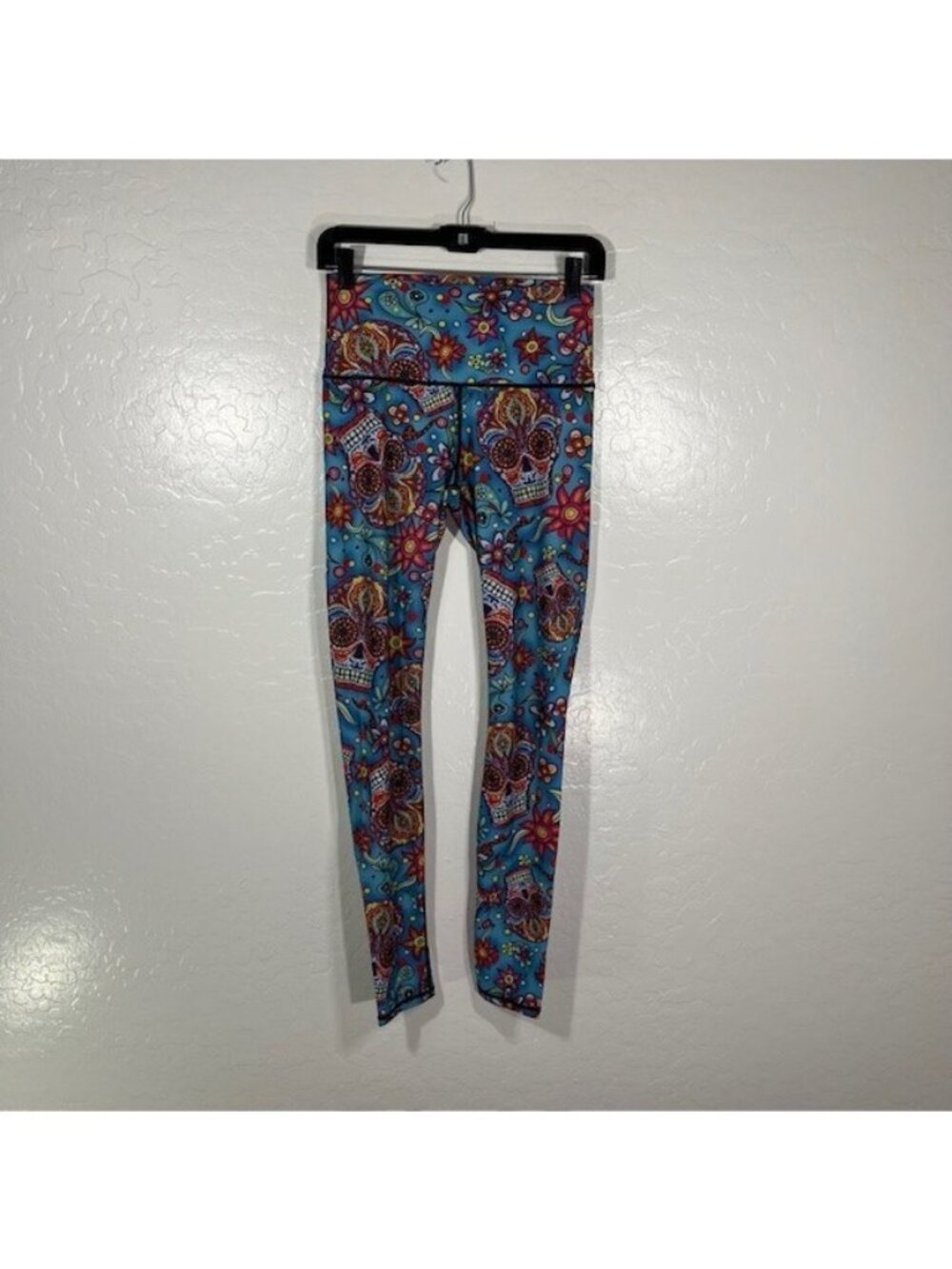 Yoga Democracy Leggings Womens Small Sugar Skull Art Print Hippie Colorful